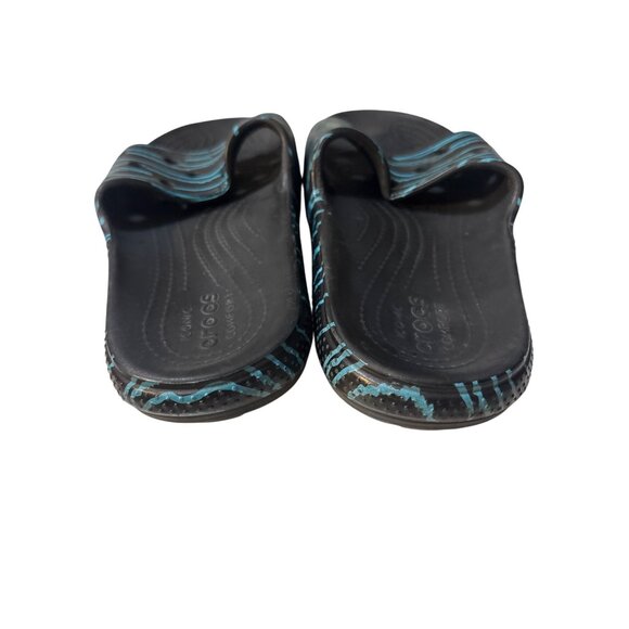 Crocs Mens Size 7 Black & Blue Iconic Comfort Slip-On Sandals - Picture 5 of 6